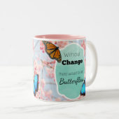 Zonder verandering Geen Butterflies Citaat Roze Aq Tweekleurige Koffiemok (Voorkant rechts)