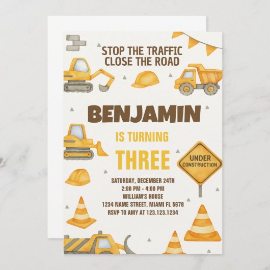 Zone de construction Invitation d'anniversaire (Devant / Derrière)