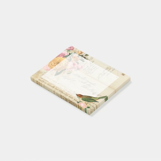  zongvogel en wazige roze rozen post-it® notes (Schuin)