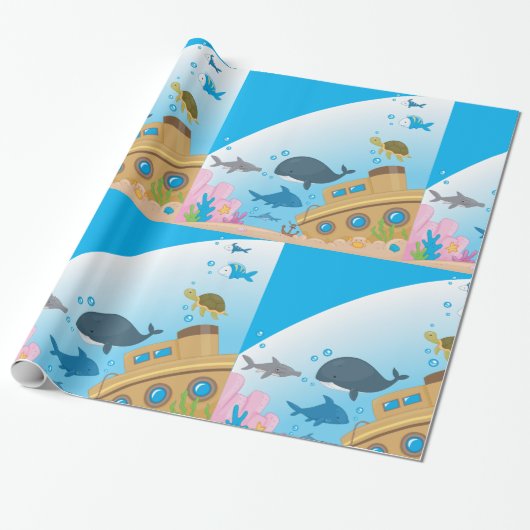 Zonken schepen en vis cadeaupapier (Uitgerold)