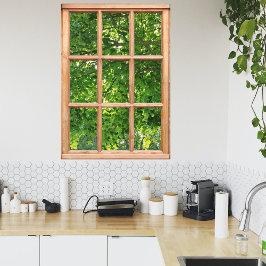 Zonlicht door Uitzicht van Bladeren van een Venste Poster