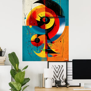 Zonne-as – Symmetrische wandkunst in mid-century B Poster