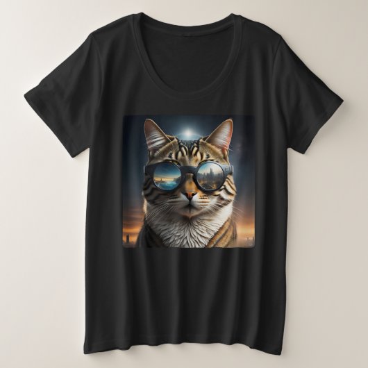 Zonne-eclips, 2024 Kat Dragen Zonne-eclips Glas Grote Maat T-shirt (Design voorkant)