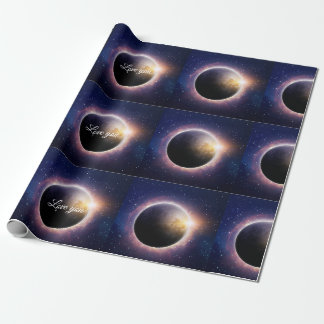 Zonne-eclips realistisch blauw wit cadeaupapier