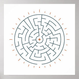 Zonne Maze Zon in Teal en Terracotta Poster