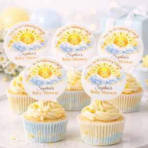 Zonne Thema Baby Shower Cake Toppers Ronde Sticker