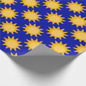 Zonne Zon Patroonontwerp Op Blauwe Cadeaupapier (Hoek)
