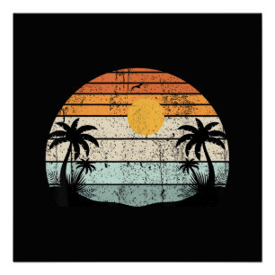 Zonne Zonneschijn Zomer Palm Bomen Strand Retro Tr Perfect Poster