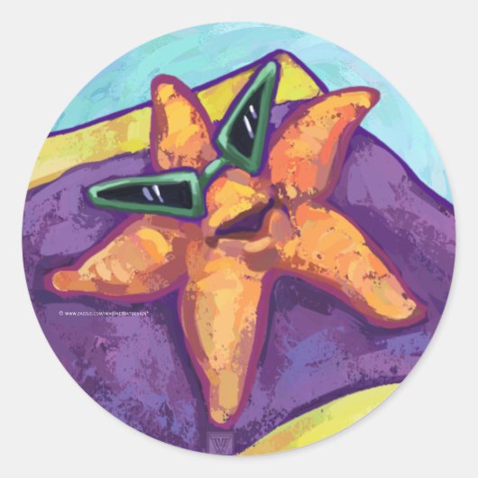 Zonnebaden Starfish Ronde Sticker (Voorkant)