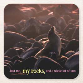 Zonnebaden zee leeuw vierkante kartonnen onderzetter