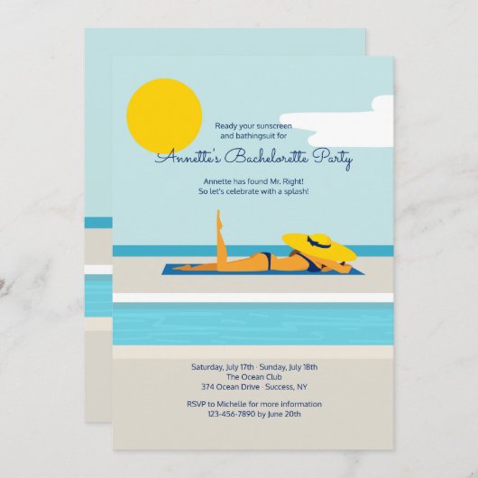 Zonnebaden Zwembad Party uitnodiging (Voorkant / Achterkant)