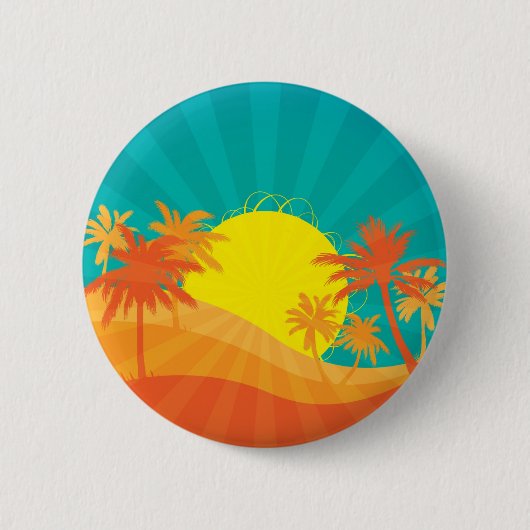 Zonnebaktropische retro-surf ontwerp ronde button 5,7 cm (Voorkant)