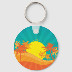 Zonnebaktropische retro-surf ontwerp sleutelhanger