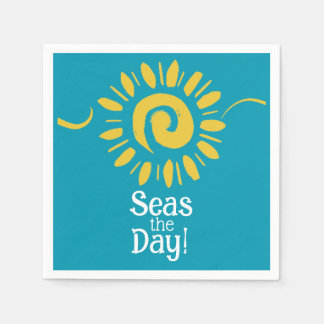 Zonneblauw geel wit strand Zeeen dag cocktail Servet