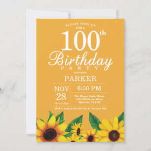 Zonnebloem 100th Birthday Invitation Kaart