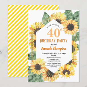 Zonnebloem 40ste verjaardag feest vrouwen kaart
