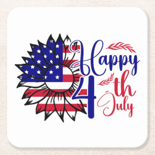 Zonnebloem 4 juli vierkante kartonnen onderzetter