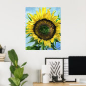 Zonnebloem 4 Waterverf Kunstwerk afdrukken Poster (Thuiskantoor)