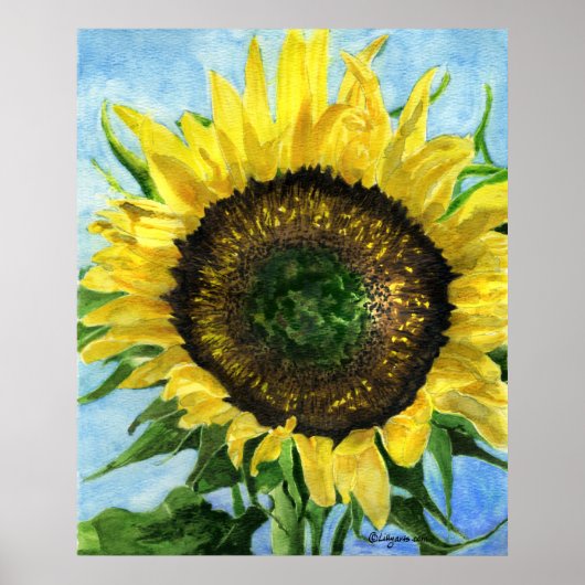 Zonnebloem 4 Waterverf Kunstwerk afdrukken Poster (Voorkant)