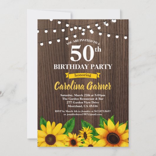 Zonnebloem 50ste verjaardag uitnodiging. Elke leef Kaart (Voorkant)
