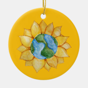 Zonnebloem Aardedag Zonnige Zomer Aards        Keramisch Ornament