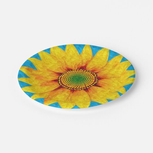 Zonnebloem | Abstracte schilderkunst Papieren Bordje (Gekanteld)