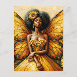 Zonnebloem Afro-Amerikaanse Fairy Art Briefkaart