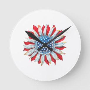 Zonnebloem Amerikaanse vlag 4 juli Vrouwen Mannen  Ronde Klok