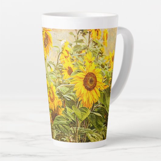 Zonnebloem  Antiek geelbloem Latte Mok (Rechterhoek)