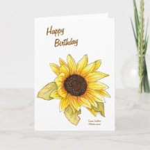 Zonnebloem aquarel aanpasbare wenskaart