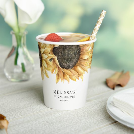 Zonnebloem Aquarel Bloem Bruiloft Feest Papieren Bekers (Insitu)
