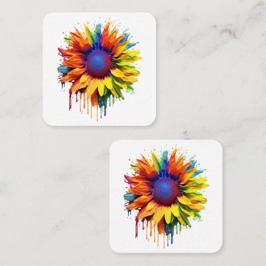 Zonnebloem Art Abstract Bloem Schilderij Kunstwerk Vierkante Visitekaartje (Voorkant / Achterkant)