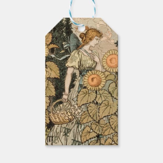 Zonnebloem Art Nouveau Tuin Grasset Vrouw Cadeaulabel (Voorkant)