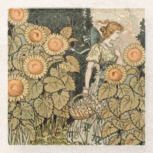 Zonnebloem Art Nouveau Tuin Grasset Vrouw Glazen Onderzetter