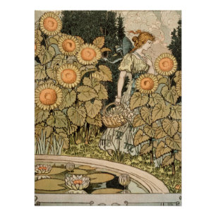 Zonnebloem Art Nouveau Tuin Grasset Vrouw Perfect Poster