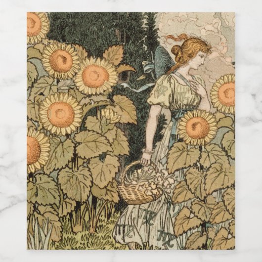 Zonnebloem Art Nouveau Tuin Grasset Vrouw Wijn Etiket (Enkel label)