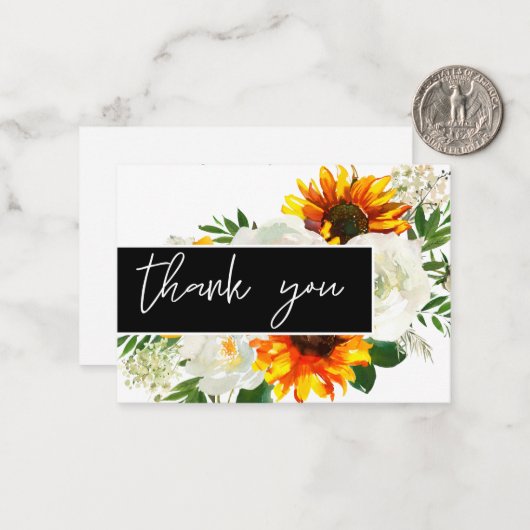 Zonnebloem Artsty Floral - Wit 1 Dank u Notitiekaartje (Voorkant / Achterkant in situ)