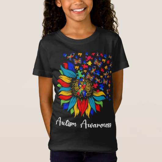 Zonnebloem Autisme Bewustzijn Dag Liefde Puzzel Ri T-shirt (Voorkant)