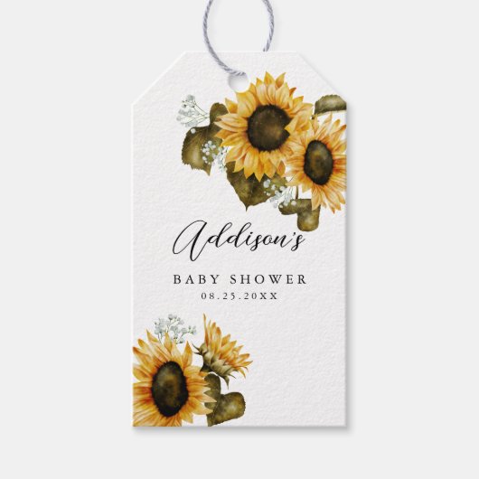 Zonnebloem Baby shower Cadeaulabel (Voorkant)