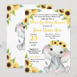 Zonnebloem Baby shower Elephant Yelow Girl Card Kaart