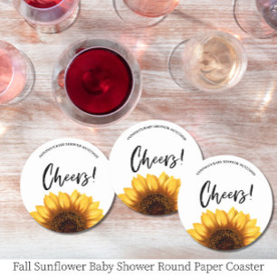 Zonnebloem Baby Shower in de herfst Ronde Kartonnen Onderzetter