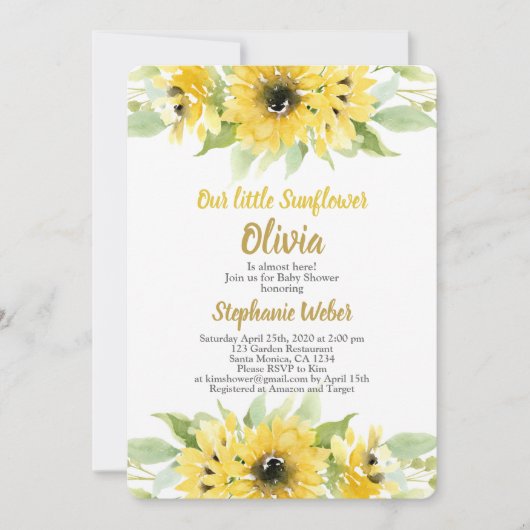 Zonnebloem Baby shower Kaart (Voorkant)