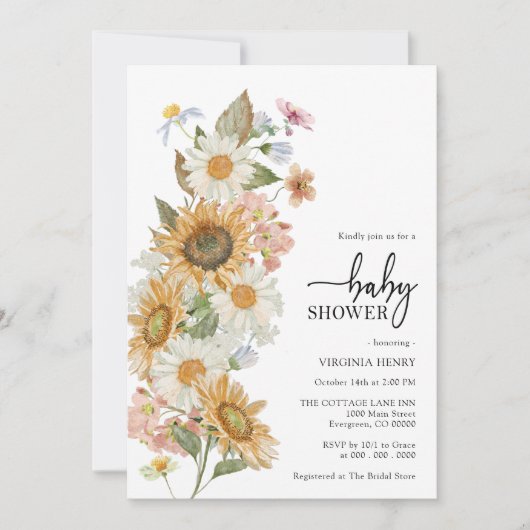 Zonnebloem Baby shower Kaart (Voorkant)