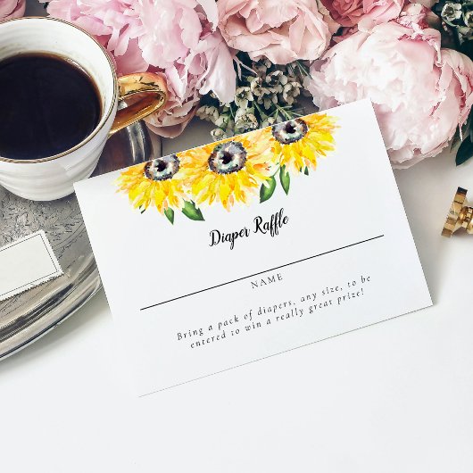 Zonnebloem Baby shower luier Raffle Elegant Script Informatiekaartje