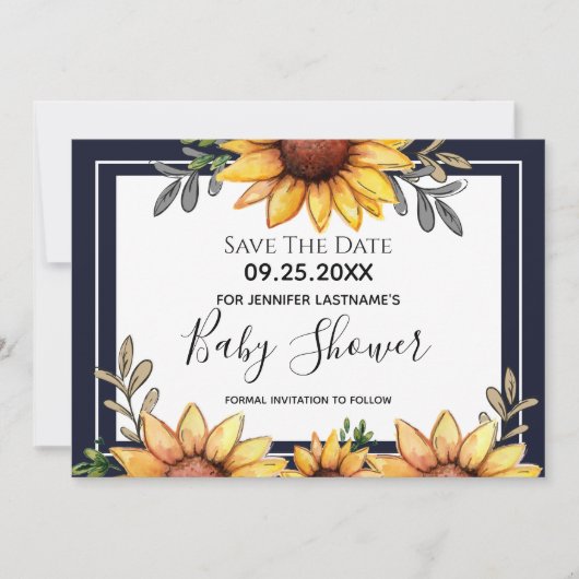 Zonnebloem Baby shower Opslaan Datum uitnodiging (Voorkant)