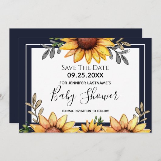 Zonnebloem Baby shower Opslaan Datum uitnodiging (Voorkant / Achterkant)