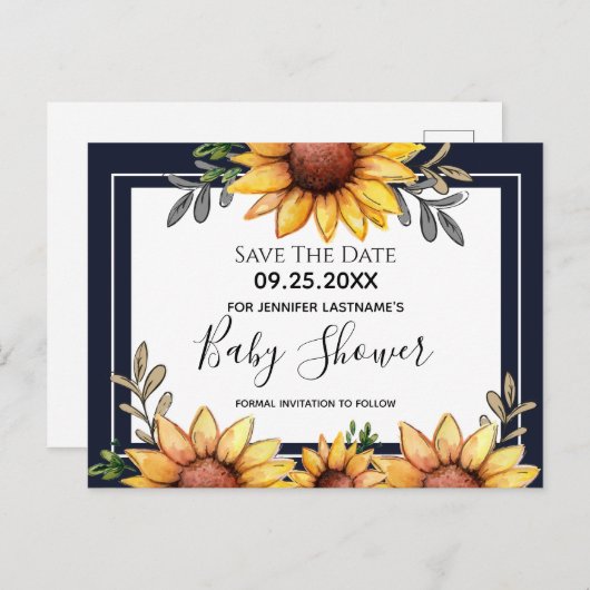Zonnebloem Baby shower Opslaan Datum uitnodiging (Voorkant / Achterkant)