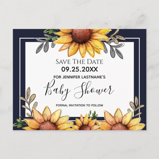 Zonnebloem Baby shower Opslaan Datum uitnodiging (Voorkant)