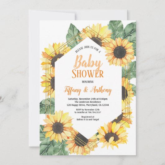 Zonnebloem Baby Shower Uitnodiging (Voorkant)
