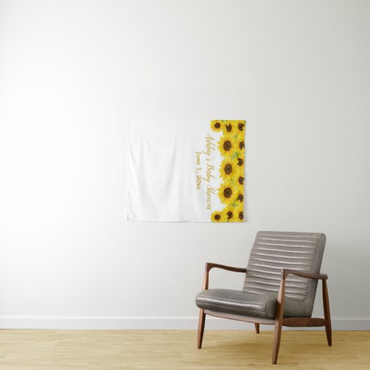 Zonnebloem Baby shower voor haar Photo Booth Prop Wandkleed (In Situ (horizontaal))